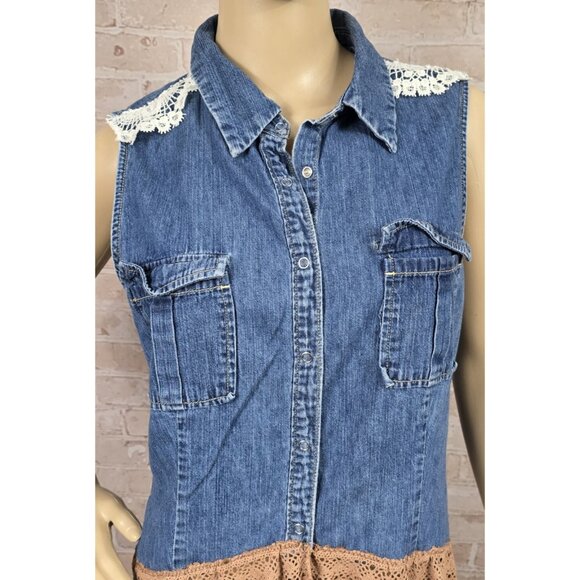 OOAK Magnolia Boho Indie Upcycled Western Denim Vest Duster Beach Cover Up Sz L - Picture 4 of 16